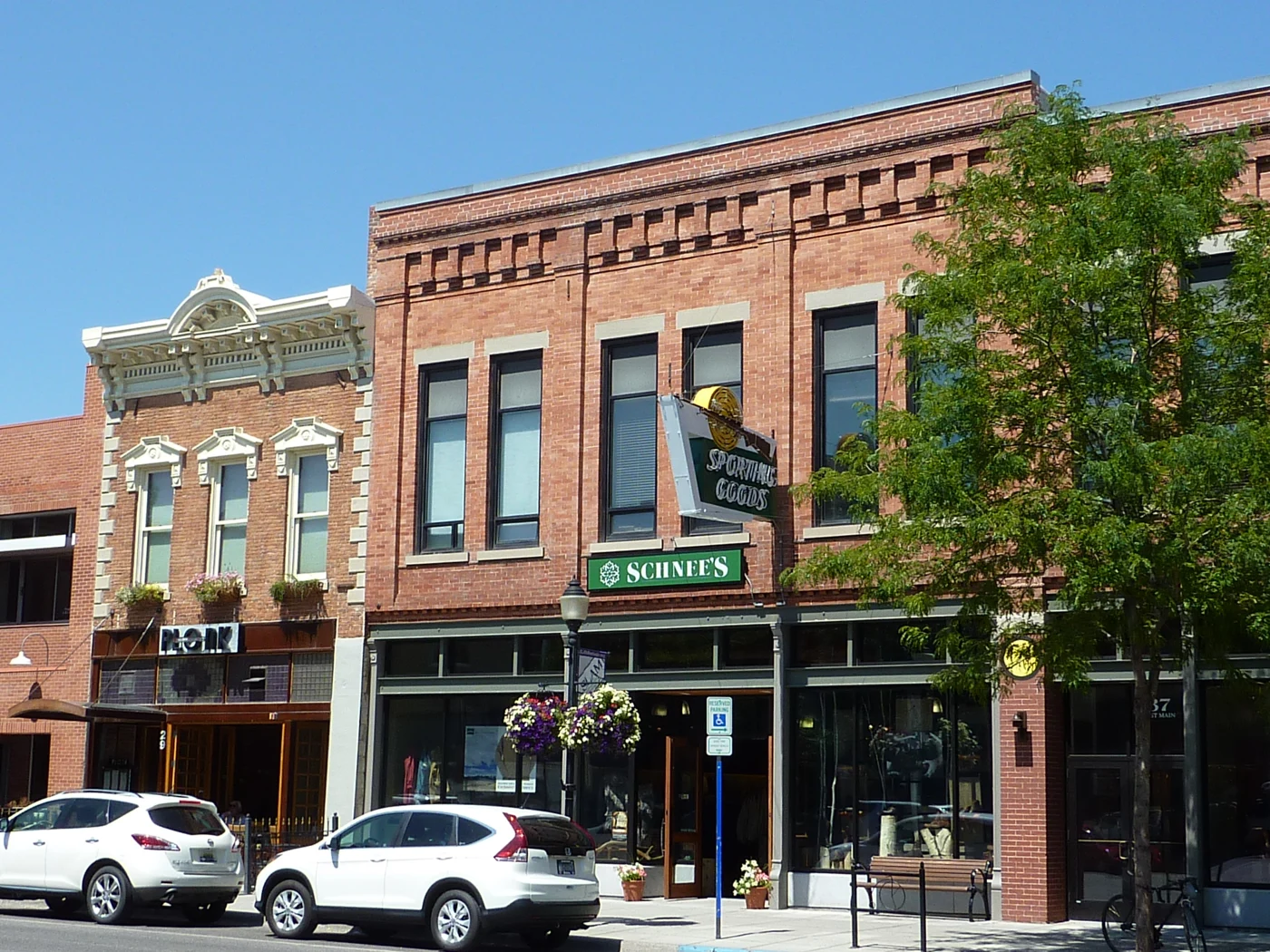 Brick storefronts along Main Street in Bozeman in August 2013